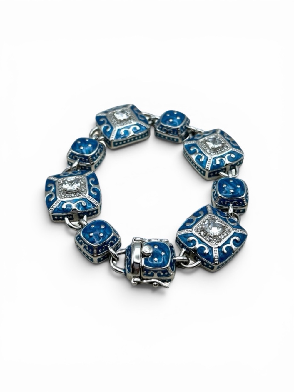 Lauren G Adams Blue Enamel Crystal Panel Bracelet 8” Large | Mandarin Style LGA